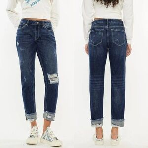 KanCan Bernice High Rise Dark Wash Distressed Boyfriend Crop Jeans Size 5 // 26